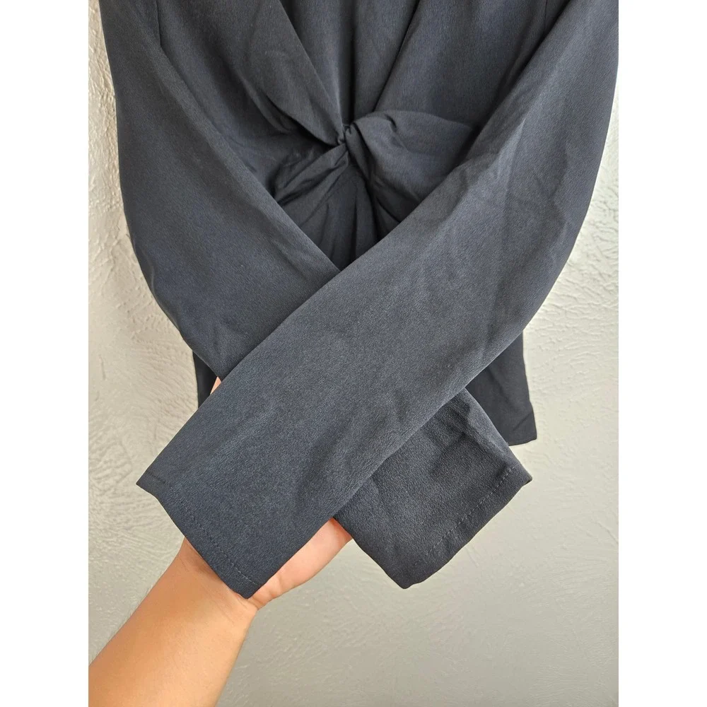 Abercrombie Twist Front Long Sleeve Top Black Smocked V Neck Blouse Dressy Goth